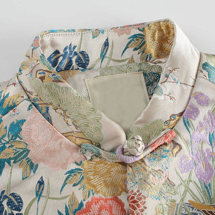 Chaqueta de manga larga para hombre con bolsillos , Buddha Stones, pato mandarín, peonía y rana con botones - image 3