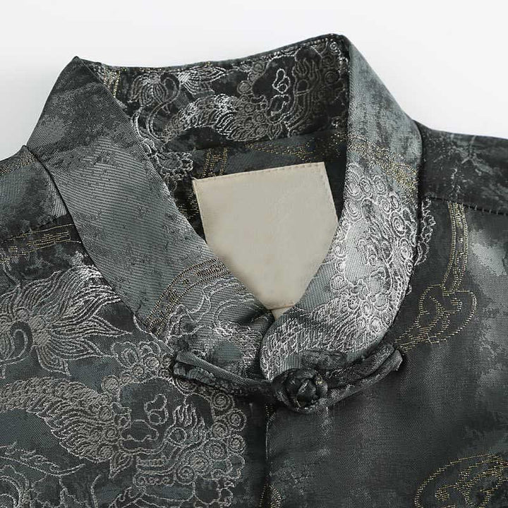 Chaqueta de manga larga con botones de rana y bolsillos para hombre, con Buddha Stones Kirin - image 3