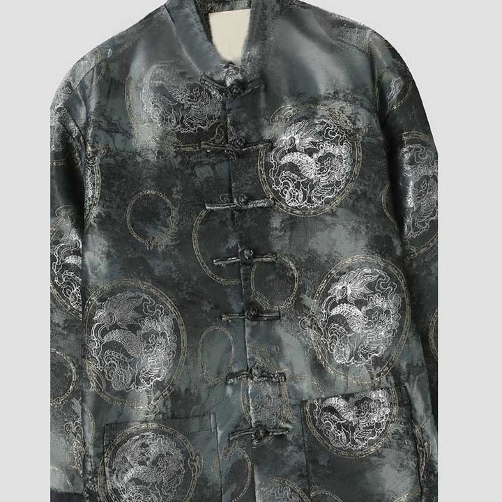 Chaqueta de manga larga con botones de rana y bolsillos para hombre, con Buddha Stones Kirin - image 2