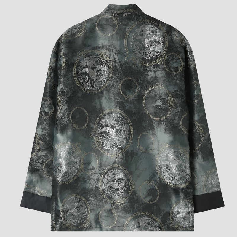 Chaqueta de manga larga con botones de rana y bolsillos para hombre, con Buddha Stones Kirin - image 1