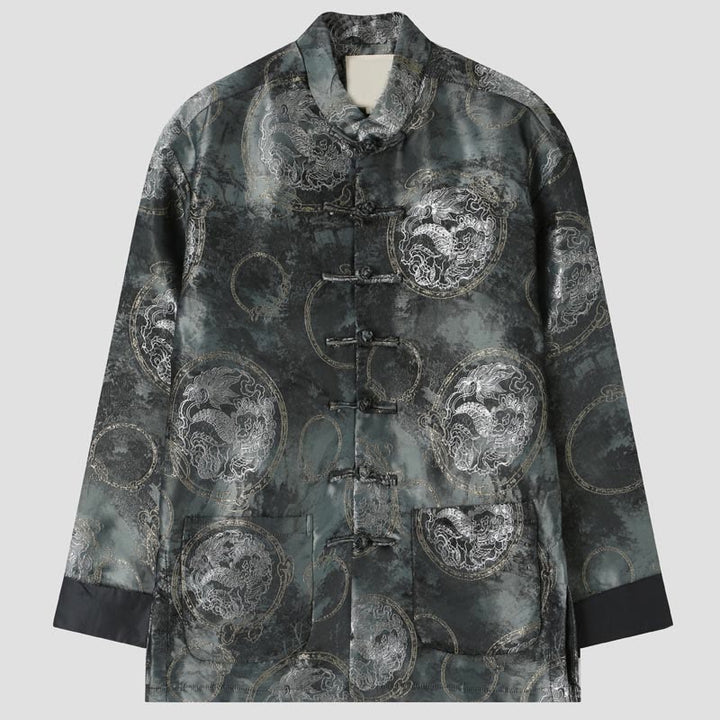 Chaqueta de manga larga con botones de rana y bolsillos para hombre, con Buddha Stones Kirin - Gris - US/UK/AU44, EU54 (4XL) - image 0