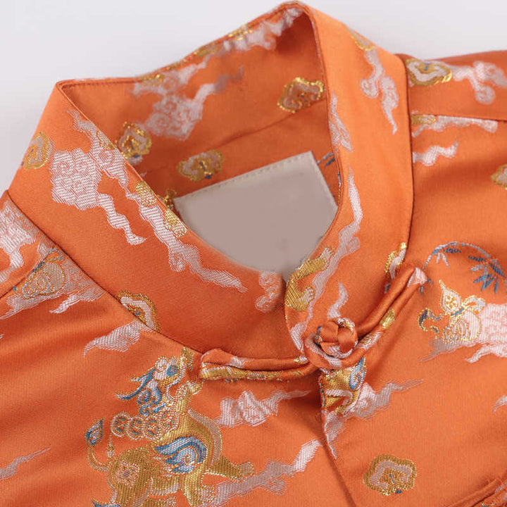 Chaqueta de manga larga para hombre con bolsillos, diseño de rana y botones, con Buddha Stones, kirin naranja y nubes auspiciosas - image 4