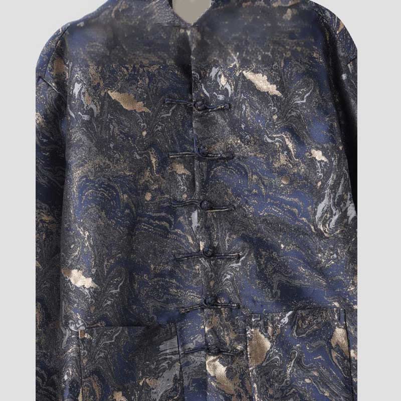 Chaqueta de manga larga con botones de rana y bolsillos para hombre, con Buddha Stones, montañas de agua azul que fluyen - image 3