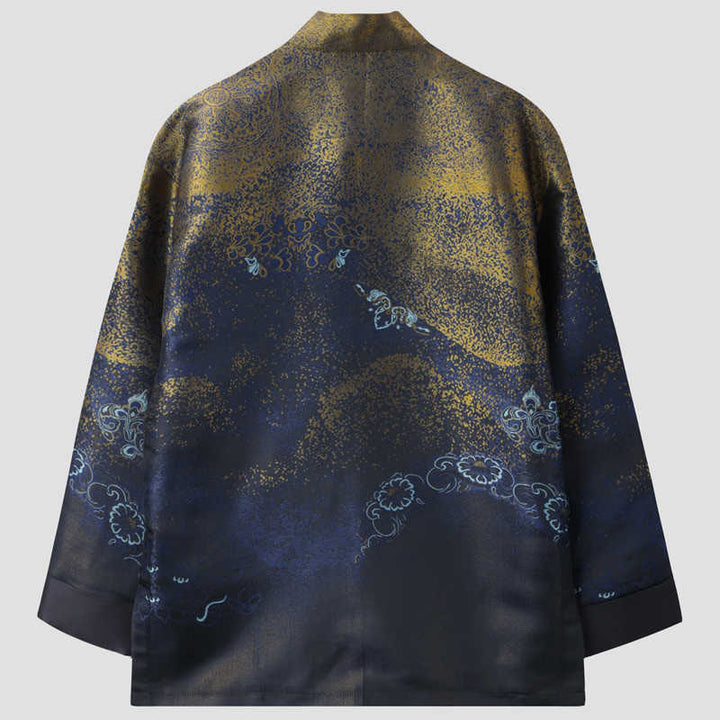 Chaqueta de manga larga con botones de rana y bolsillos para hombre con Buddha Stones, flores azules del desierto dorado - image 1