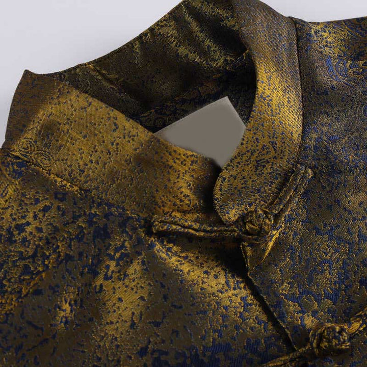 Chaqueta de manga larga con botones de rana y bolsillos para hombre con Buddha Stones, flores azules del desierto dorado - image 4