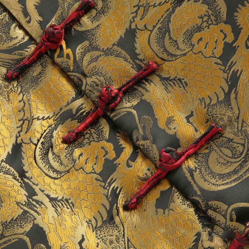 Chaqueta de hombre de manga larga con botones de rana, cálida, jacquard, con diseño de dragón de invierno y Buddha Stones, con bolsillos - image 7