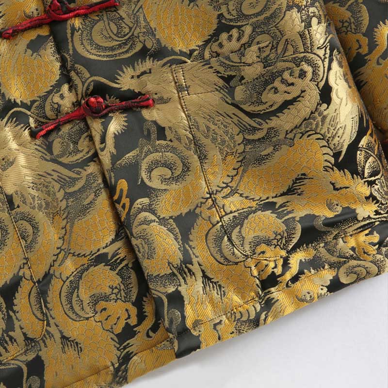 Chaqueta de hombre de manga larga con botones de rana, cálida, jacquard, con diseño de dragón de invierno y Buddha Stones, con bolsillos - image 8