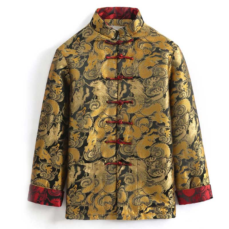 Chaqueta de hombre de manga larga con botones de rana, cálida, jacquard, con diseño de dragón de invierno y Buddha Stones, con bolsillos - image 1