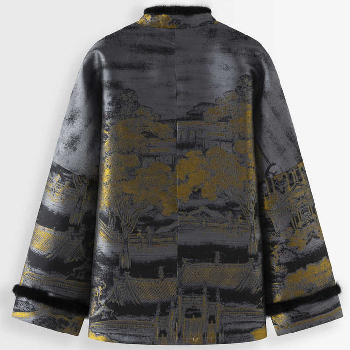 Chaqueta de manga larga con botones de rana para hombre, con bolsillos, con Buddha Stones, edificios antiguos, árboles - image 1