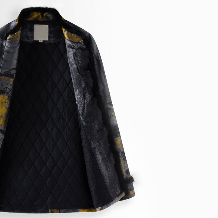 Chaqueta de manga larga con botones de rana para hombre, con bolsillos, con Buddha Stones, edificios antiguos, árboles - image 3