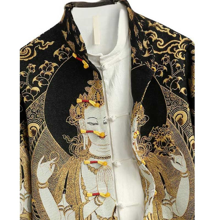 Chaqueta de manga larga con botones de rana para hombre , con Buddha Stones, Avalokiteshvara y Guanyin - image 2