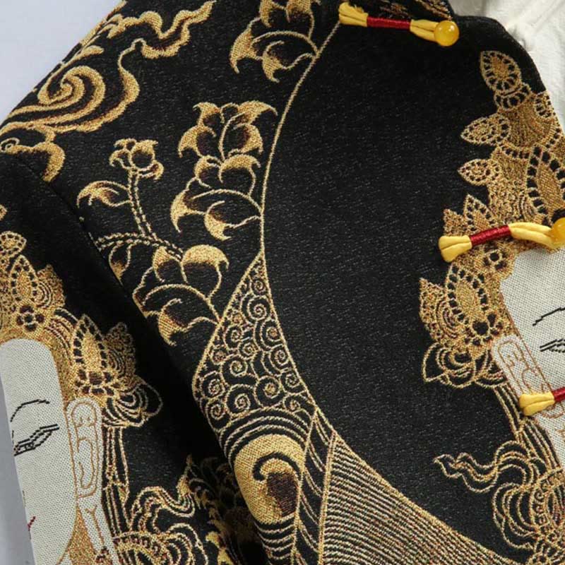 Chaqueta de manga larga con botones de rana para hombre , con Buddha Stones, Avalokiteshvara y Guanyin - image 9