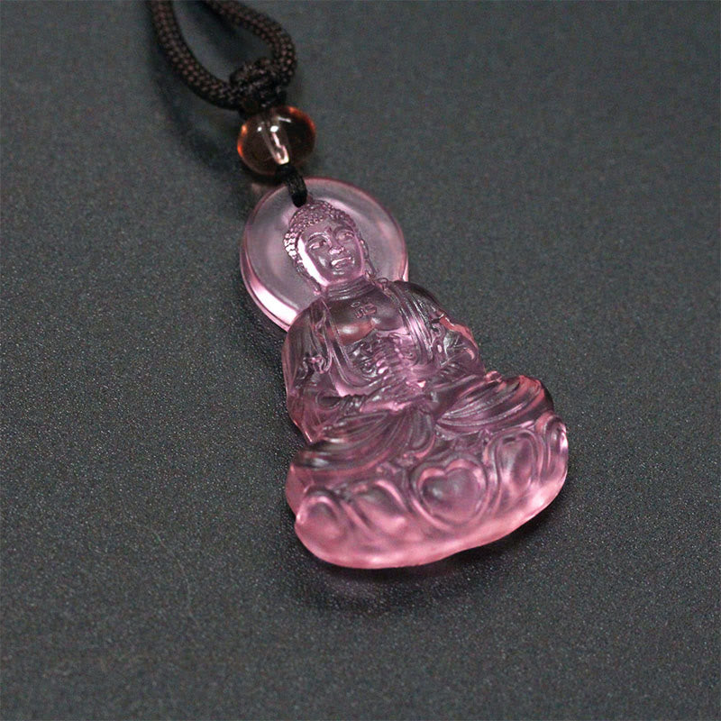 Buddha Stones Colgante de cristal Liuli con Buda de la Medicina de la Serenidad - Buda de la Medicina-Rosa - image 7