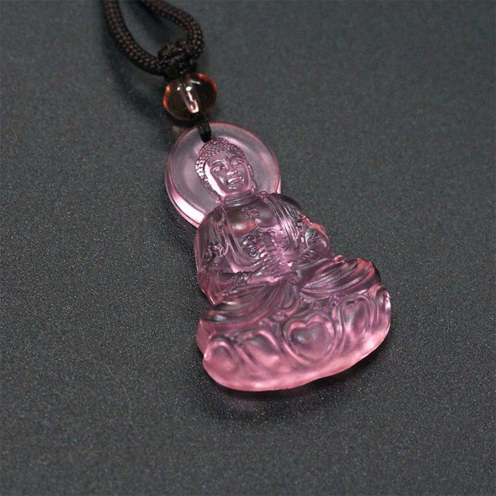 Buddha Stones Colgante de cristal Liuli con Buda de la Medicina de la Serenidad - Buda de la Medicina-Rosa - image 7