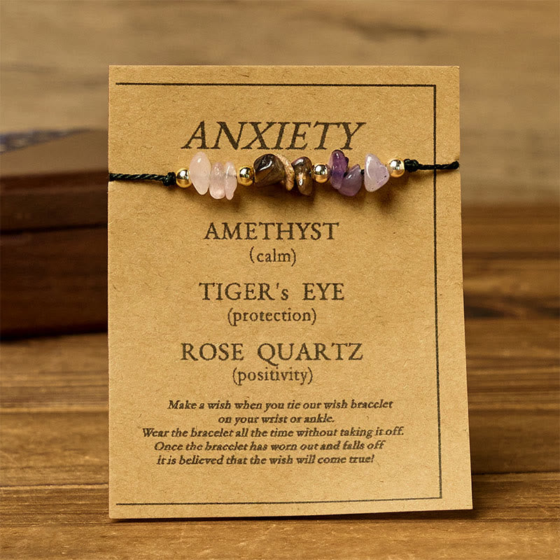 Pulsera de cuerda con Buddha Stones, amatista, ojo de tigre, cuarzo rosa, protección contra la ansiedad - image 1