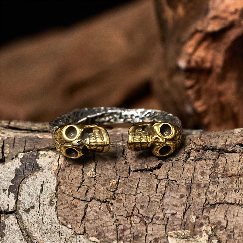Anillo de cobre con doble calavera y Buddha Stones , el Señor del Bosque Cadáver, para alejar los malos espíritus. - image 8