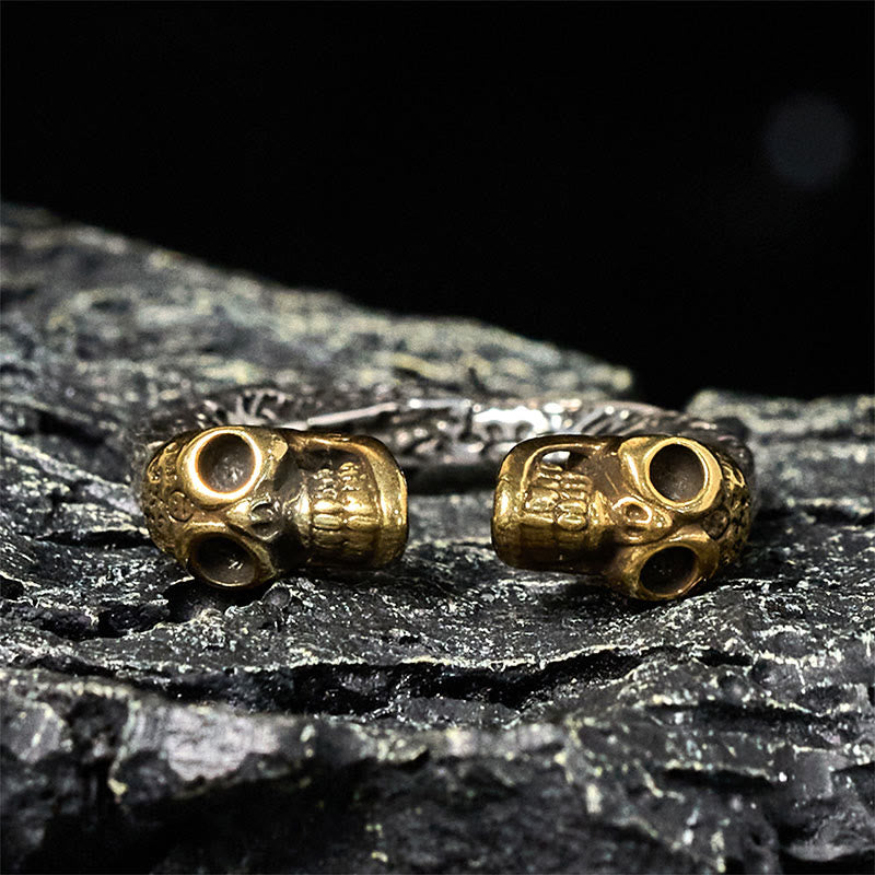 Anillo de cobre con doble calavera y Buddha Stones , el Señor del Bosque Cadáver, para alejar los malos espíritus. - image 3