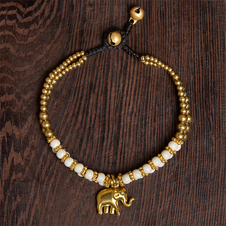 Pulsera de cobre chapado en doble capa con Buddha Stones , turquesa y elefante, para la suerte - image 1