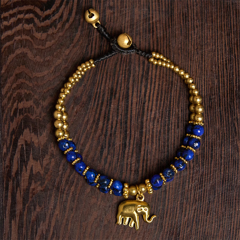 Pulsera de cobre chapado en doble capa con Buddha Stones , turquesa y elefante, para la suerte - image 14