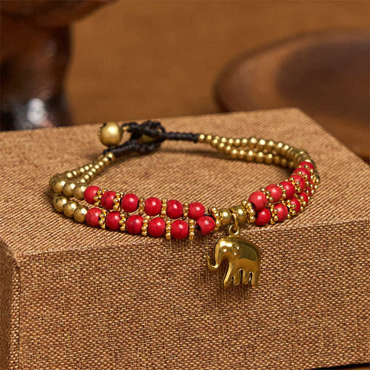 Pulsera de cobre chapado en doble capa con Buddha Stones , turquesa y elefante, para la suerte - Turquesa roja (circunferencia de la muñeca: 15-18 cm) - image 8