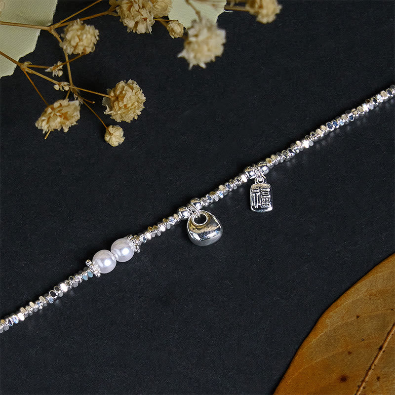 Pulsera de bendición con perla y monedero con símbolo Fu de plata bañada en cobre y Buddha Stones - image 3