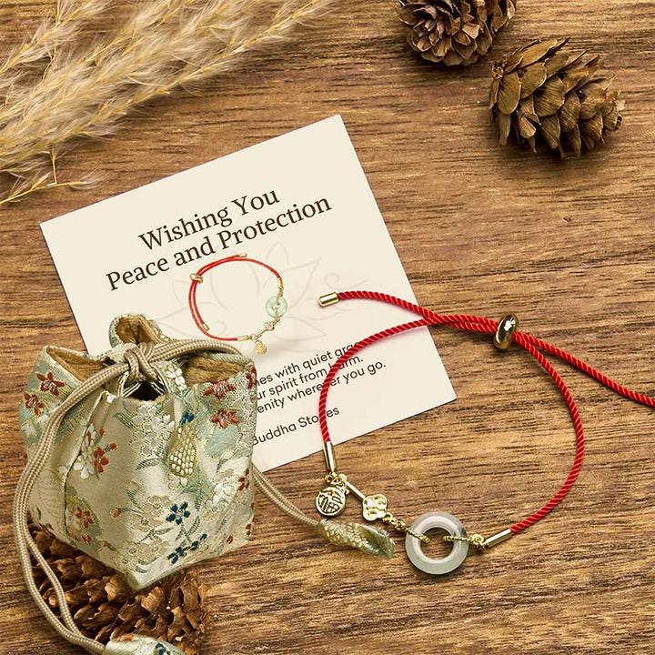 Pulsera de cuerda roja con hebilla de paz de jade hetiano chapado en oro de 18 quilates con Buddha Stones - 14-22 cm - Bolsa de regalo de lujo (+$12,59) - image 7