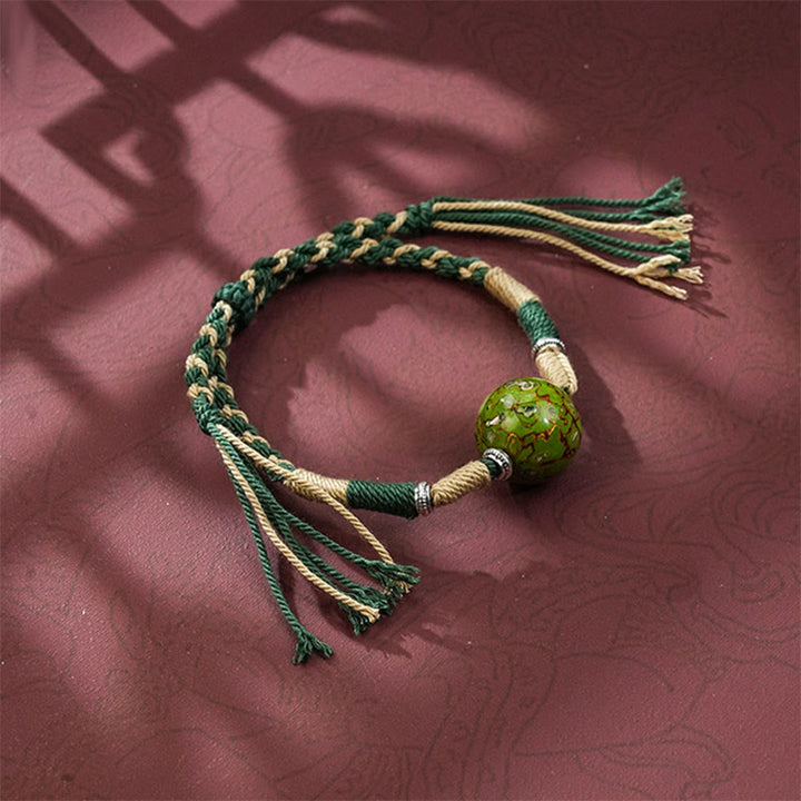 Pulsera de hilo trenzado multicolor con cuentas lacadas de Buddha Stones - Verde oscuro - image 7