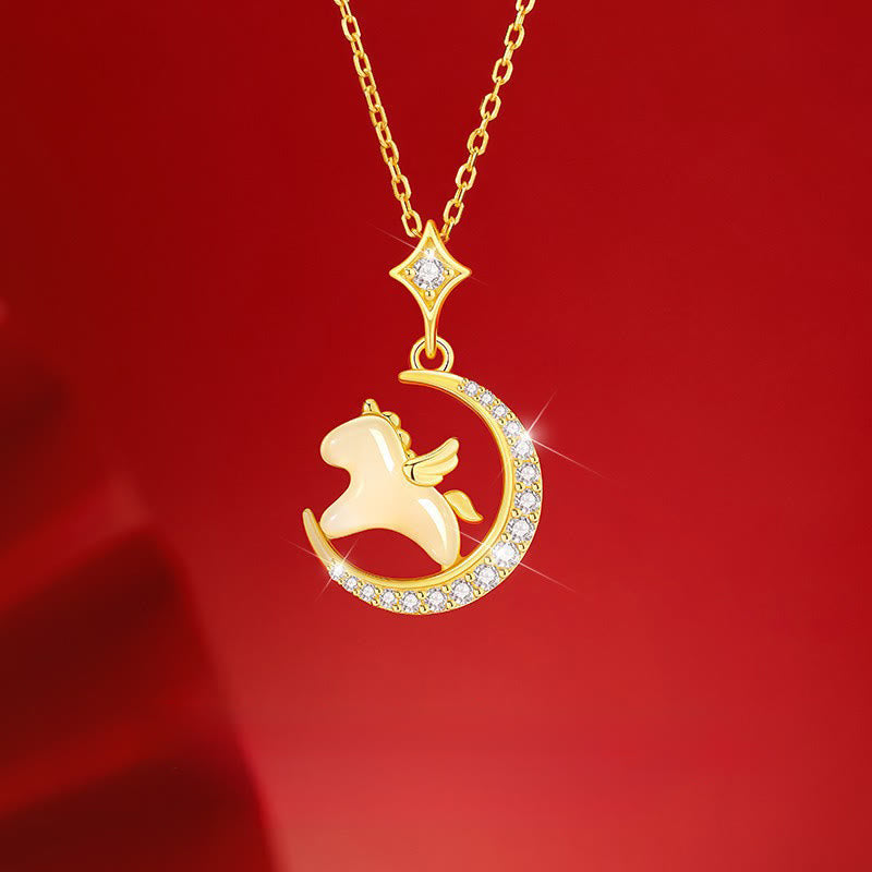 Collar con colgante de jade hetiano y circón en plata de ley 925 con Buddha Stones y el Año del Caballo. - Jade, plata de ley 925 y circón - image 0