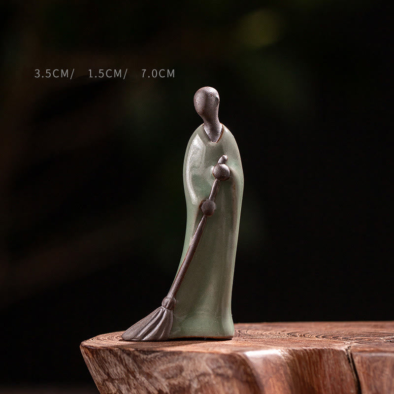 Estatua de cerámica de Buddha Stones, pequeño monje barrendero sin forma, decoración del hogar, 3,5 x 1,5 x 7 cm - Buda 3,5*1,5*7 cm - image 0