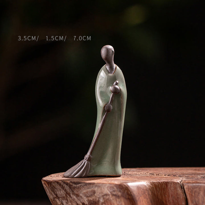 Estatua de cerámica de Buddha Stones, pequeño monje barrendero sin forma, decoración del hogar, 3,5 x 1,5 x 7 cm - Buda 3,5*1,5*7 cm - image 0