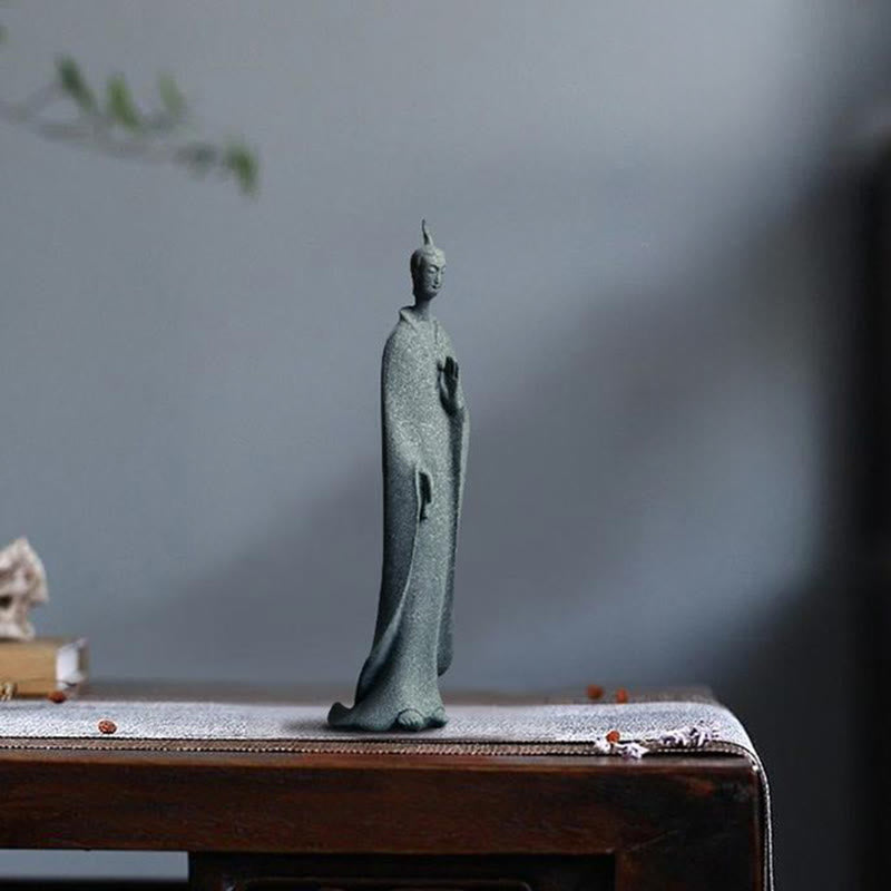 Estatua de Buddha Stones de pie para meditación, de arenisca, para decoración del hogar, 3,8 x 6,5 x 17 cm - image 1