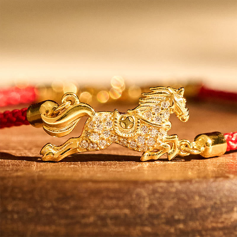 Pulsera de la suerte con Buddha Stones, año del Caballo, en plata de ley 925, hilo rojo dorado - image 3