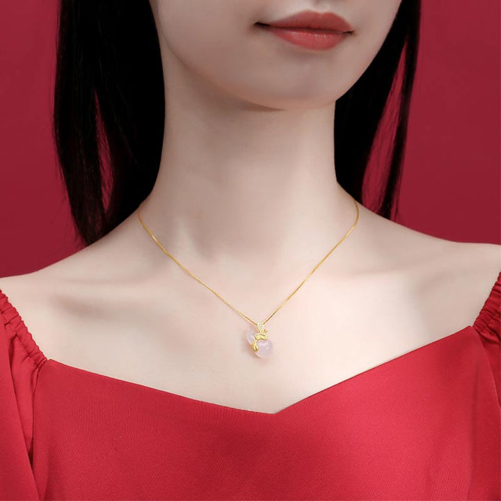 Collar con colgante de abundancia de hojas de loto y calabaza de jade cian con Buddha Stones - image 9