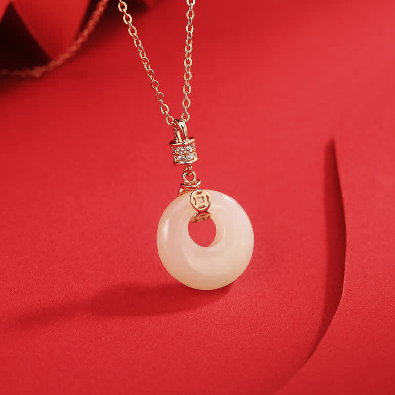 Colgante de plata de ley 925 con moneda de jade blanco hetiano, flor, hebilla de la paz, suerte