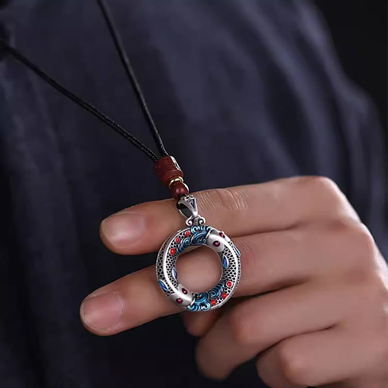 Colgante de collar con colgante de cobre con hebilla de paz y pez Koi, Buddha Stones