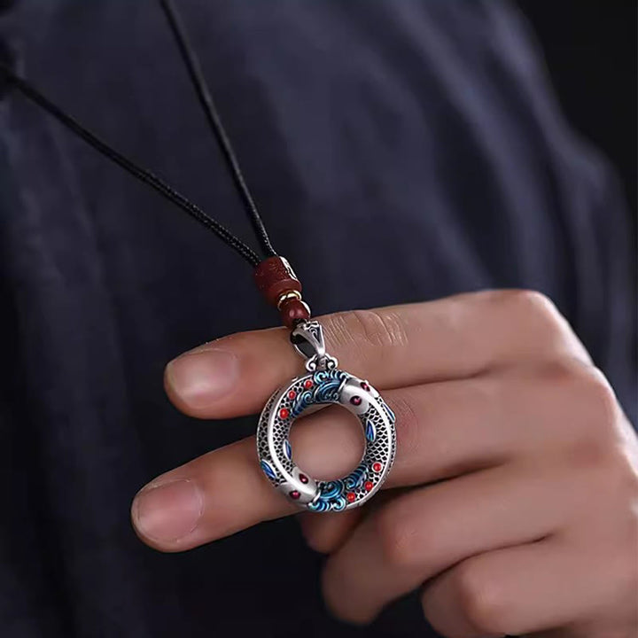 Colgante de collar con colgante de cobre con hebilla de paz y pez Koi, Buddha Stones