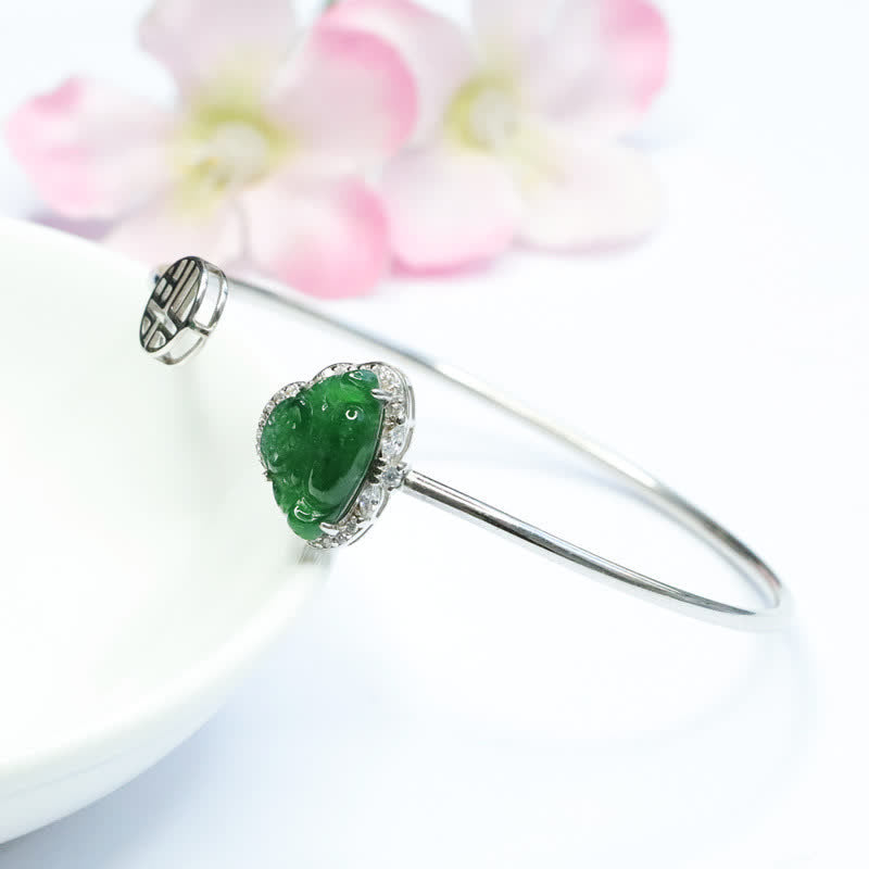 Pulsera de la suerte de jade de Buda sonriente de plata de ley 925 con Buddha Stones