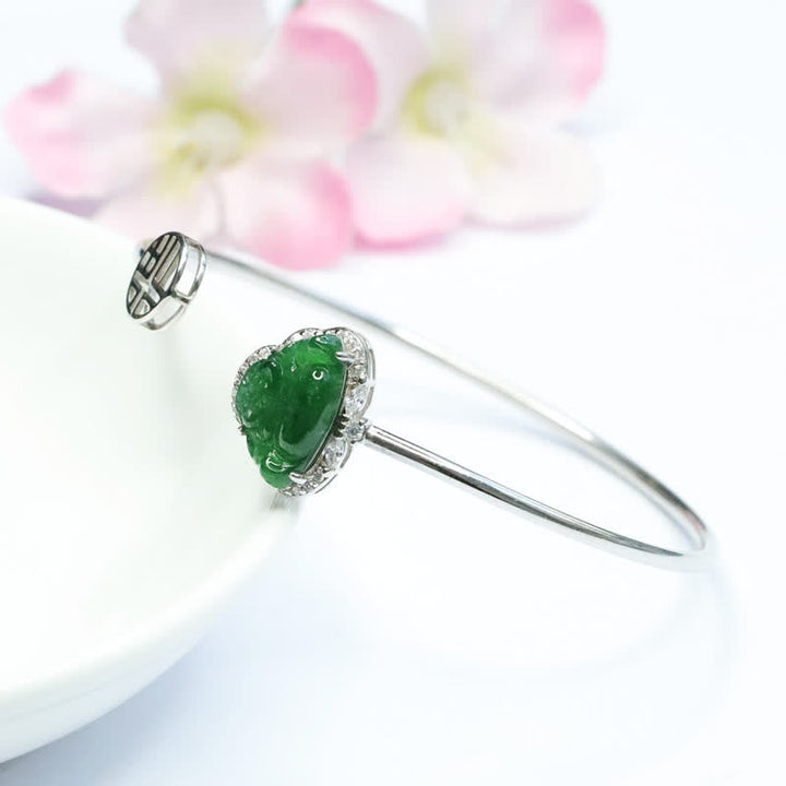 Pulsera de la suerte de jade de Buda sonriente de plata de ley 925 con Buddha Stones