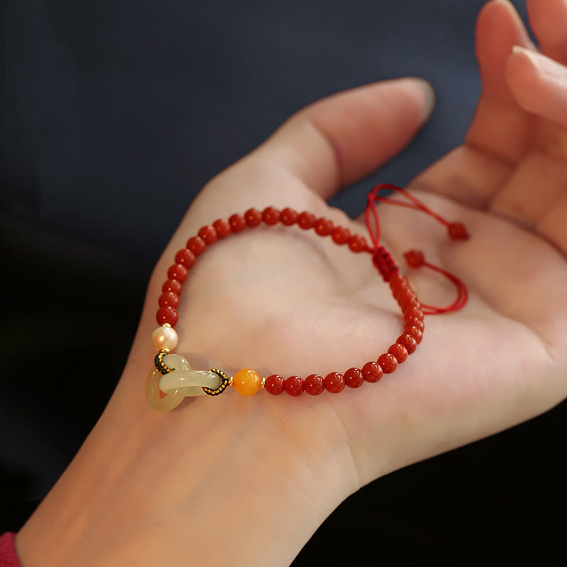 Pulsera de confianza con hebilla de paz doble de jade hetiano de ágata roja natural con Buddha Stones