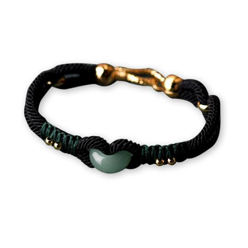 Pulsera de pareja de cuerda negra de la suerte de jade tibetano con Buddha Stones