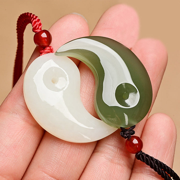 Yin Yang blanco Jade cian Jade protección bendición collar cadena colgante - image 1