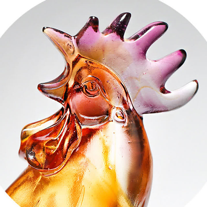Pieza de arte de gallo de cristal Liuli hecha a mano para decoración del hogar