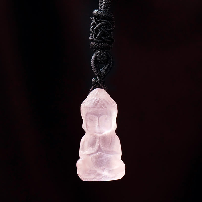 Buddha Stones Varios Cristal Amatista Cristal Rosa Cristal Blanco Citrino Buda Tallado Collar de Curación Espiritual Colgante Decoración