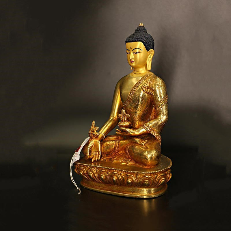 Estatua decorativa chapada en oro y cobre de la compasión del Buda de la medicina Shakyamuni