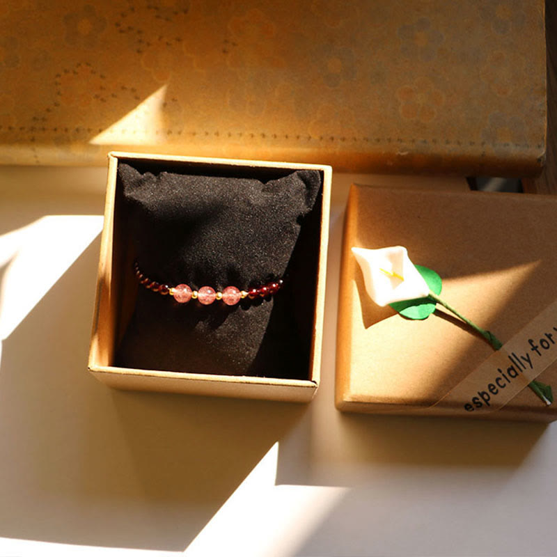 Pulsera Calma de Cuarzo Fresa Granate Natural de Piedras de Buddha Stones