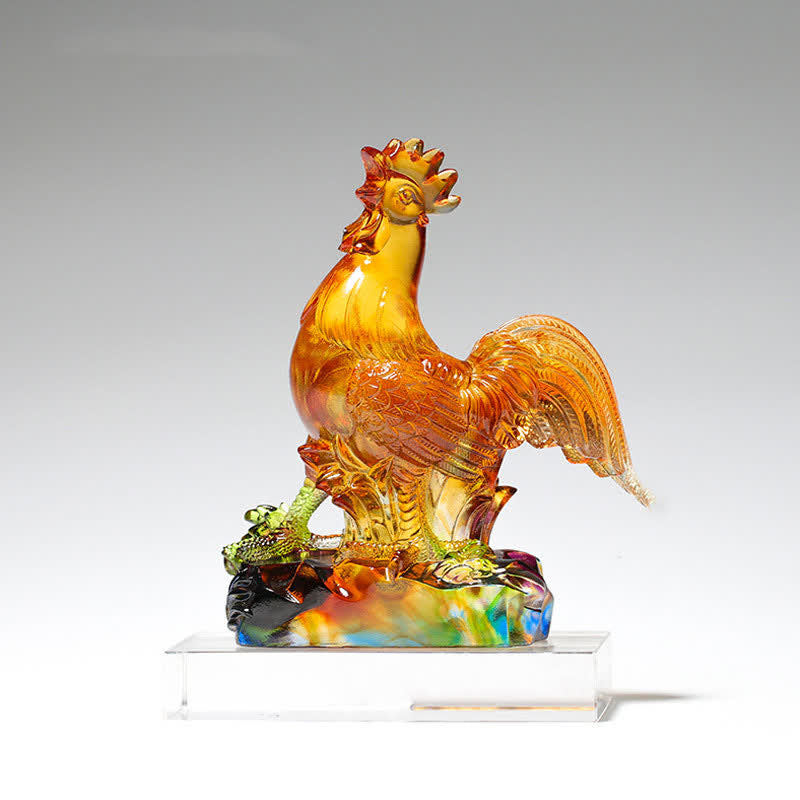 Pieza de arte de gallo de cristal Liuli hecha a mano para decoración del hogar