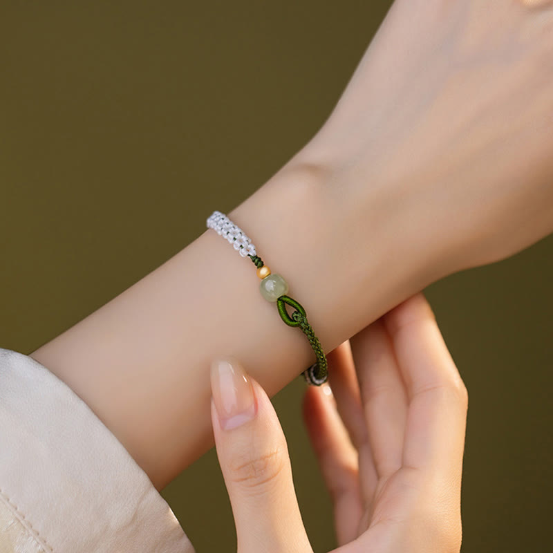 Pulsera de cuerda trenzada de la suerte con cuentas de jade hetiano de plata de ley 925 con Buddha Stones