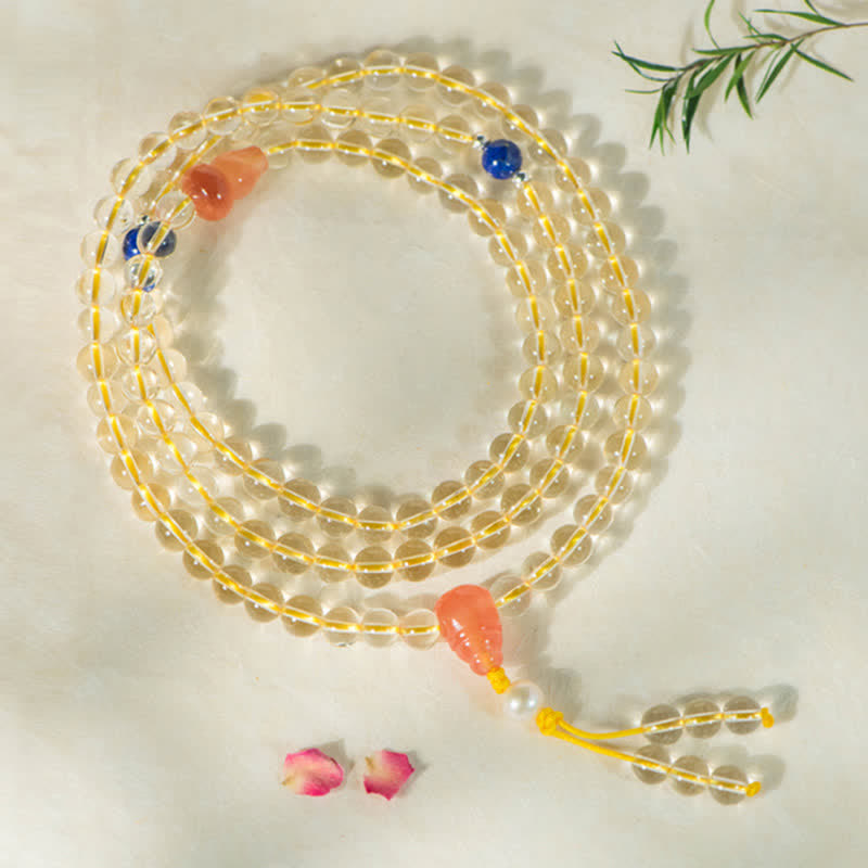 108 cuentas Mala de plata de ley 925, citrino Natural, ágata roja, Jade blanco, pulsera con dijes de prosperidad