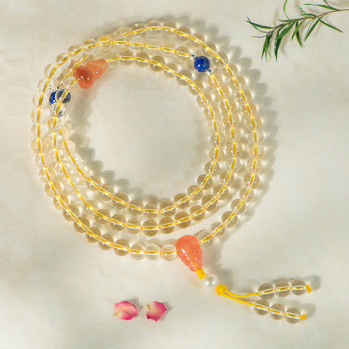 108 cuentas Mala de plata de ley 925, citrino Natural, ágata roja, Jade blanco, pulsera con dijes de prosperidad