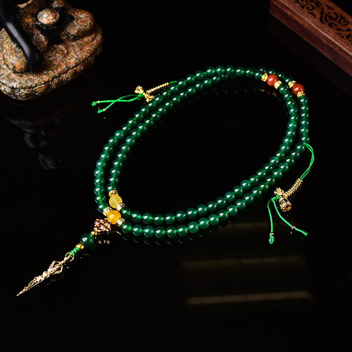 Pulsera de éxito de ágata verde natural con 108 Buddha Stones Mala